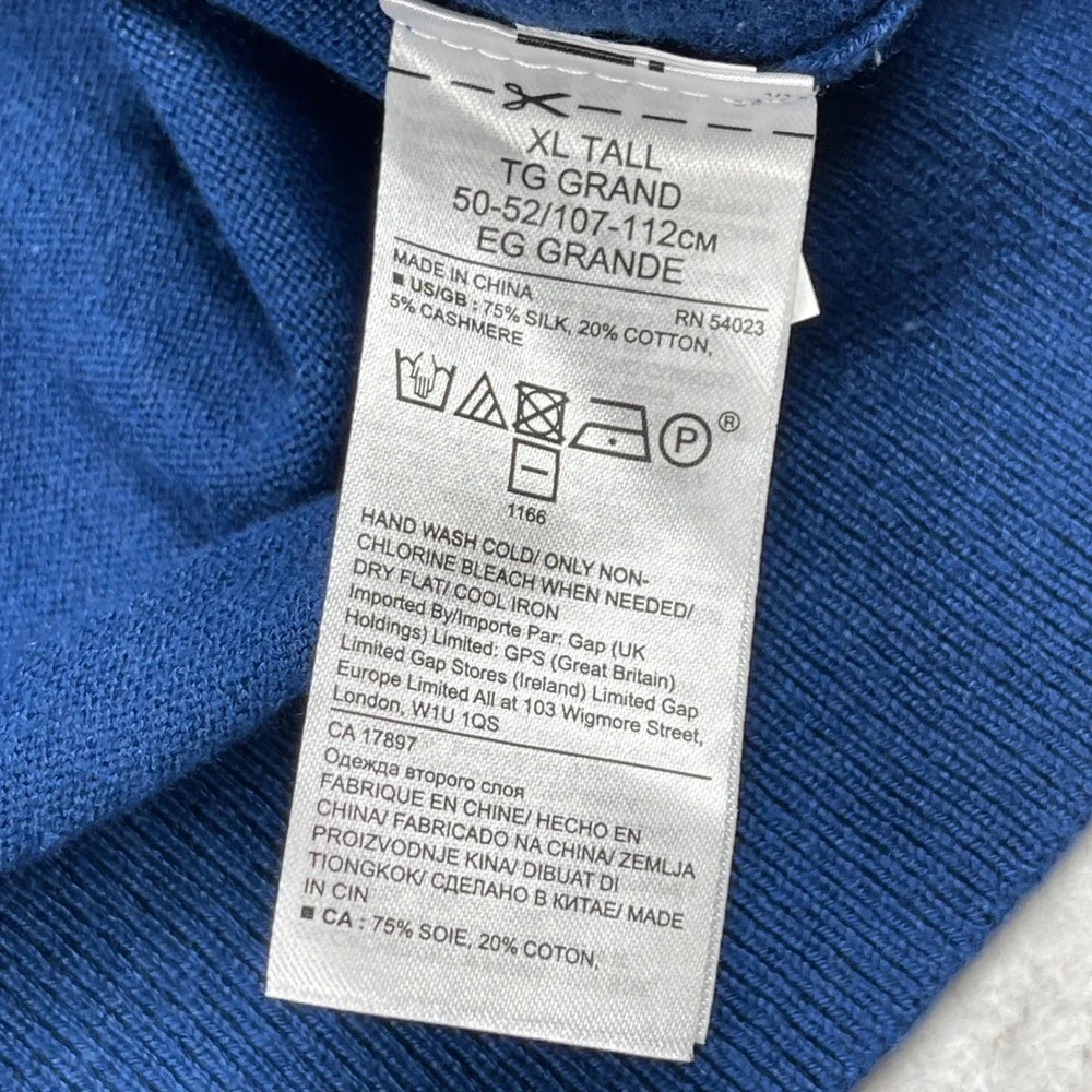 Banana Republic V-Neck Sweater Mens‎ XL Tall Blue Silk Cotton Cashmere Blend